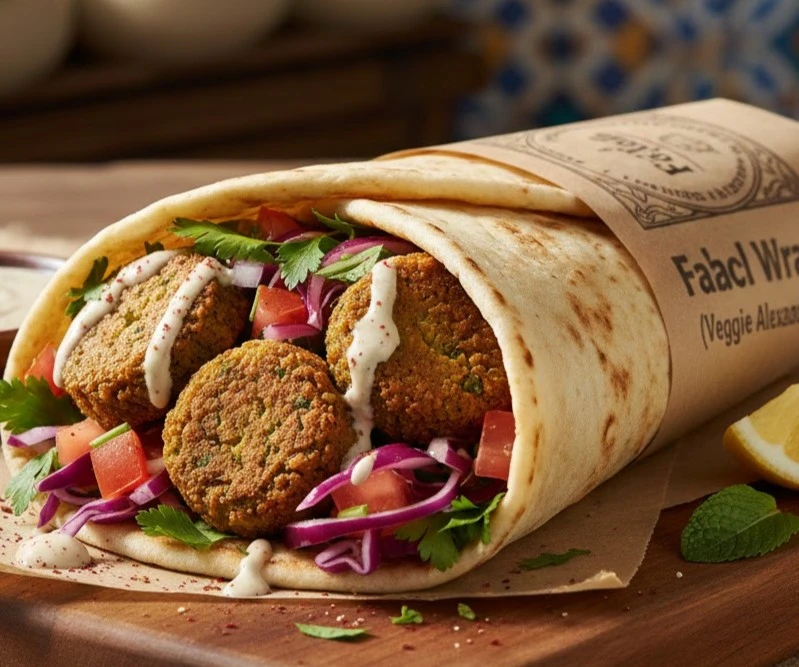 Delicious Falafel Wrap (Veggie Alexandria) at Flame and Bite in Bowness, Calgary, AB